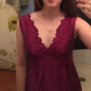 Adrianna Papell plum berry silk floral deep v neckline special occasion dress